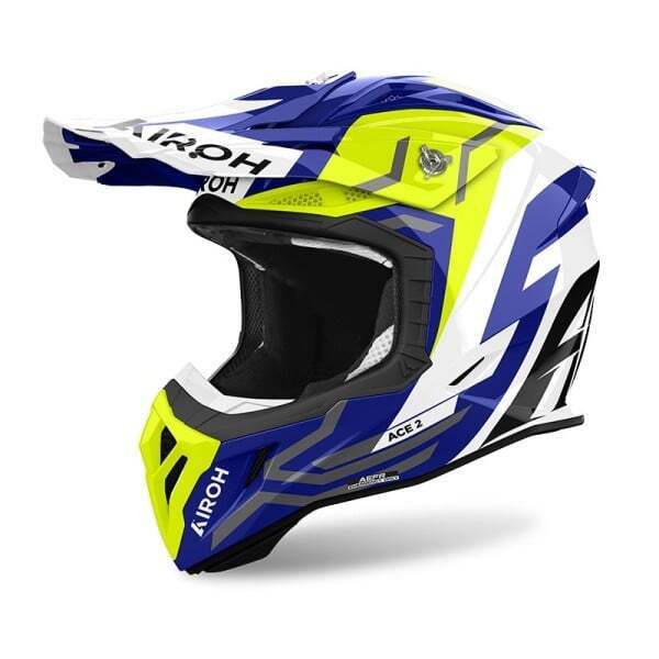 CASCO FUORISTRADA INTEGRALE AIROH AVIATOR ACE 2 CROSS ENDURO GROUND BLUE YELLOW - Foto 5 di 6