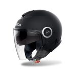 CASCO MOTO JET AIROH HELYOS MATT BLACK CUSTOM KIT DOPPIA VISIERA METALLIZZATO