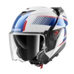 CASCO MODULARE SHARK OXO SIKTER BIANCO CHROME BLU FLIP BACK TOURING
