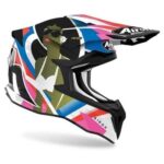 CASCO CROSS ENDURO AIROH STRYCKER VIEW GLOSS ROSSO BLU BIANCO GIALLO CARBONIO - immagine 3
