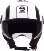 CASCO DEMI JET SPARCO SP 601 BIANCO NERO LUCIDO SCOOTER MOTO STRADA CITY