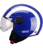 CASCO DEMI JET SPARCO SP 601 BLU BIANCO LUCIDO SCOOTER MOTO STRADA CITY - immagine 2