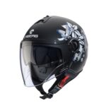CASCO DEMI - JET CABERG RIVIERA V4X MIA NERO FIORE DOPPIA VISIERA URBAN CITY