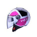 CASCO DEMI - JET CABERG RIVIERA V4X ALPHA BIANCO FUCSIA LUCIDO DOPPIA VISIERA - immagine 2