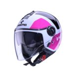 CASCO DEMI - JET CABERG RIVIERA V4X ALPHA BIANCO FUCSIA LUCIDO DOPPIA VISIERA