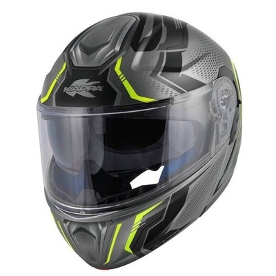 Casque Modulaire Kappa Kv50 Escalade Matt Titane Double Visière Titane Jaune