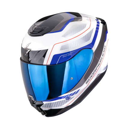 CASCO INTEGRALE SCORPION EXO 391 LEO BIANCO BLU TOURING URBAN MOTO ECE 22.06