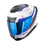 Casque Intégral Scorpion EXO 391 Léo Blanc Bleu Touring Urbain Moto ECE 22.06