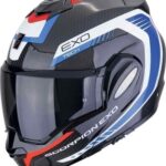 Casque Modulaire Roulant Scorpion EXO-TECH EVO Carbone Cosy Noir Bleu Rouge
